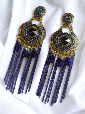 Peacock Tassel Earrings with Stones