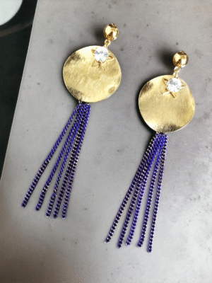 Brass Stone Tassel Earrings