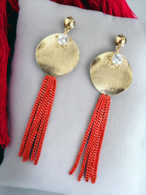 Brass Stone Tassel Earrings