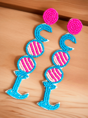 Handmade cool embroidery earrings with thread and beads