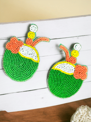 Coconut motif embroidered earrings handmade