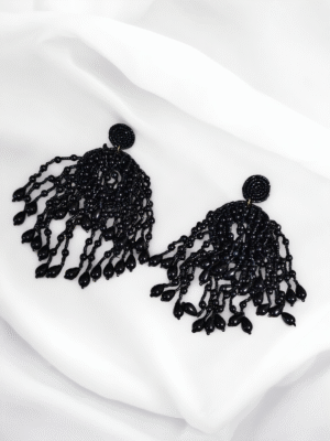 Handmade black tassel earrings with pearls