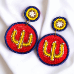 Trishool embroidery earrings for religious occasions