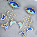 Small evil eye embroidered earrings handmade