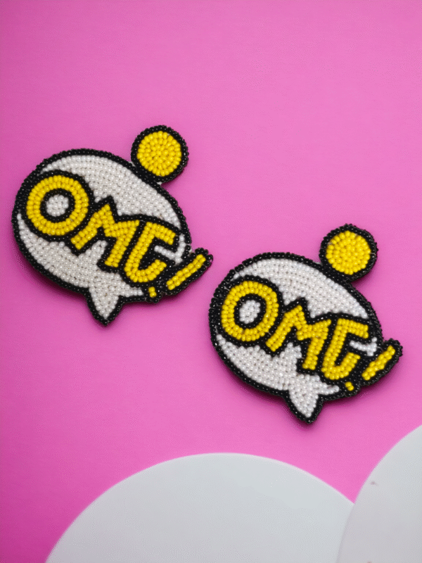 OMG design handmade earrings with quirky embroidery