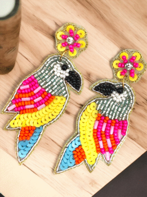 Handmade colorful parrot earrings with beads