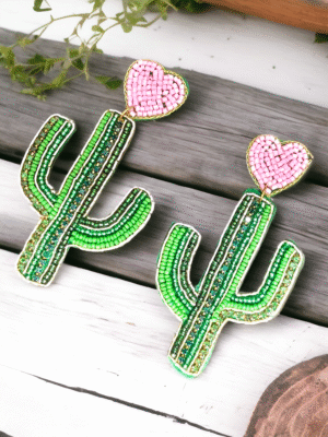 Handmade cactus earrings with colorful threads