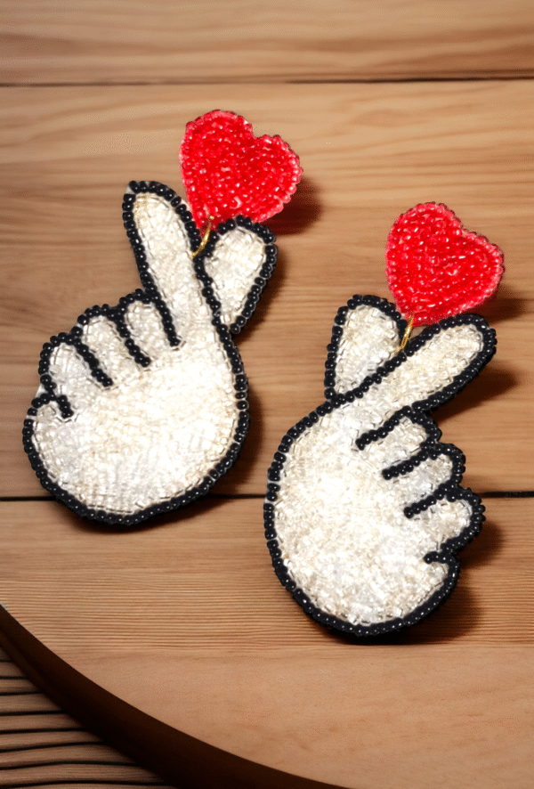 I love you embroidered earrings with heart embellishments