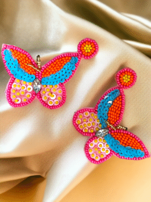 Handmade butterfly earrings with embroidery