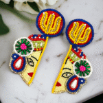 Embroidered statement earrings featuring Maa Durga