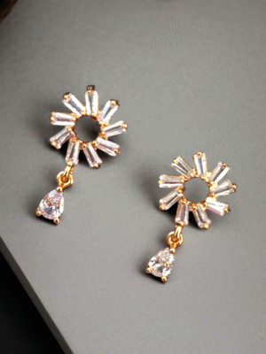 AD floral stone dangler earrings with sparkle finish