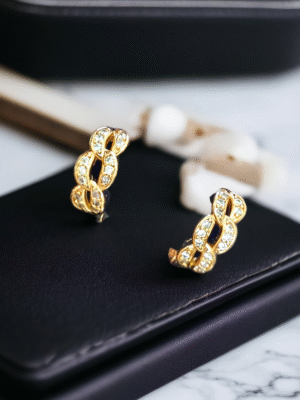 Chain hoop earrings with crystal stones