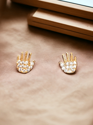 Hand motif AD stud earrings with crystals