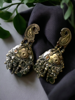 Ethnic oxidized jhumki earrings with traditional design