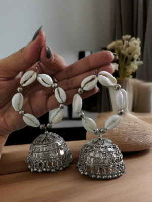 Oxidized shell design jhumkis handmade
