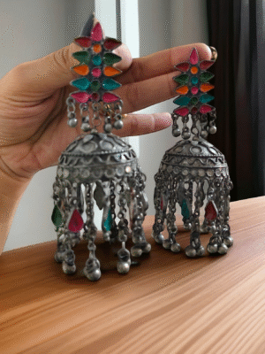 Ethnic oxidized jhumki earrings with traditional design