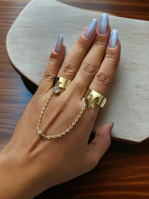 Butterfly chain dainty ring adjustable