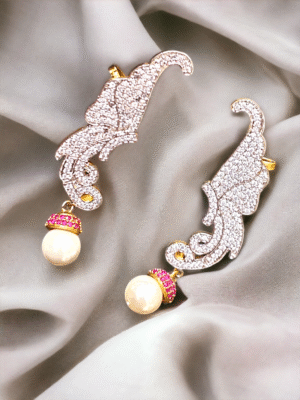 Fancy AD earrings with pearl drops for weddings