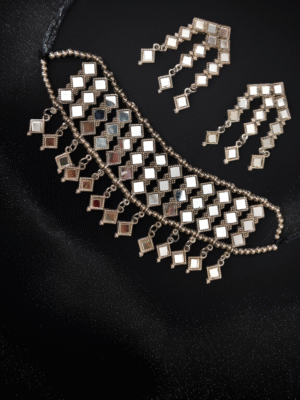 Tribal mirror oxidized choker set