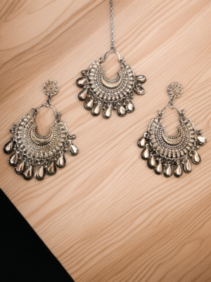 Ethnic oxidized earring and maangtikka combo