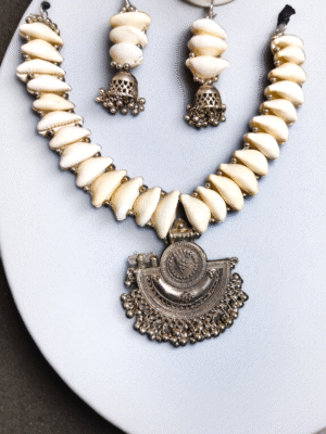 Seashell oxidized long necklace set