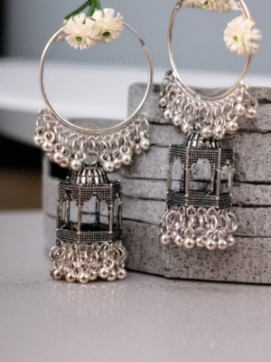 Oxidized jhumki hoop earrings with traditional charm