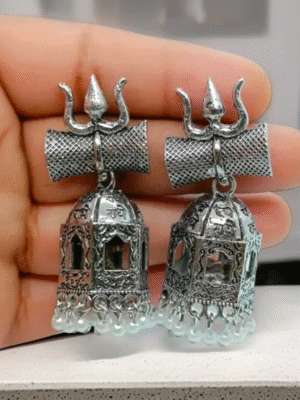 Trishul themed oxidized jhumki earrings