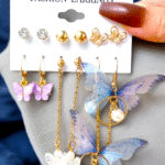 Korean earring combo with butterfly and cute motifs