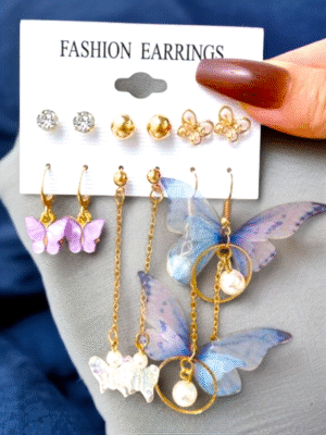 Korean earring combo with butterfly and cute motifs